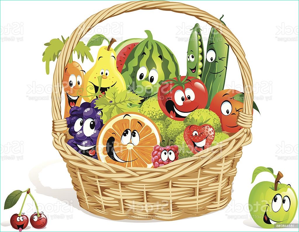 happy fruit and ve able cartoon in basket gm