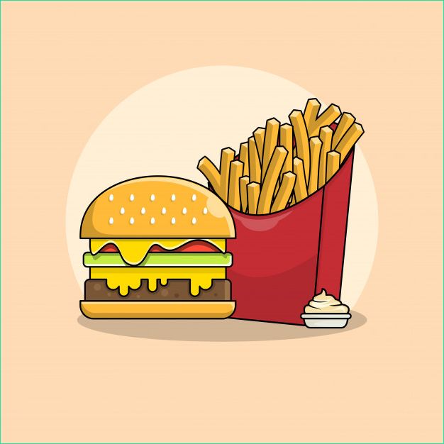 frites hamburger illustration mayonnaise concept clipart restauration rapide isole vecteur style dessin anime plat