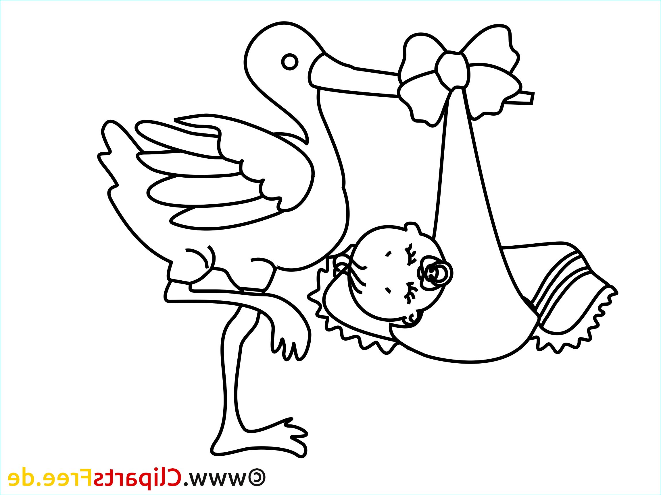 dessin gratuit cigogne – bébé à colorier