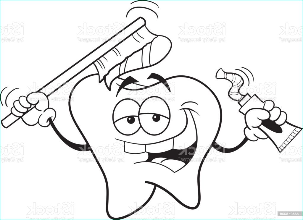 dent de dessin animé tenant une brosse à dents gm