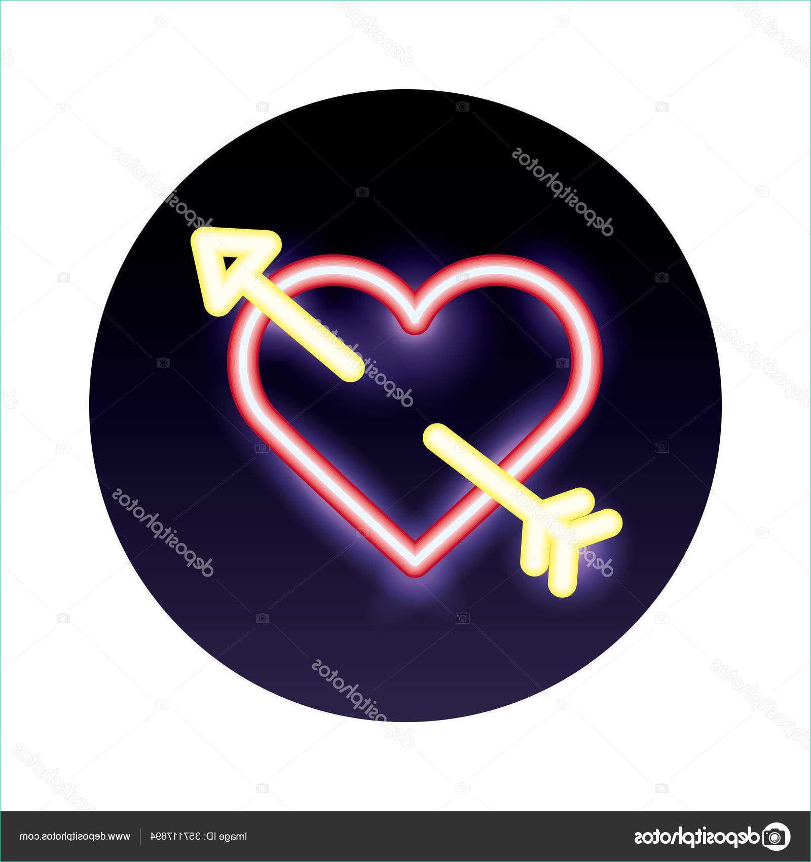 stock illustration heart love with arrow neon