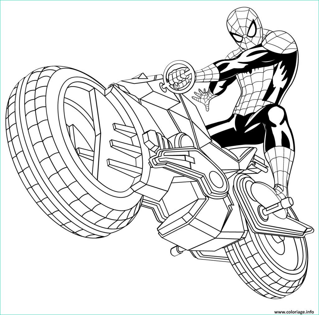 spiderman a imprimer beau image coloriage spiderman avec sa spider moto auto tres rapide