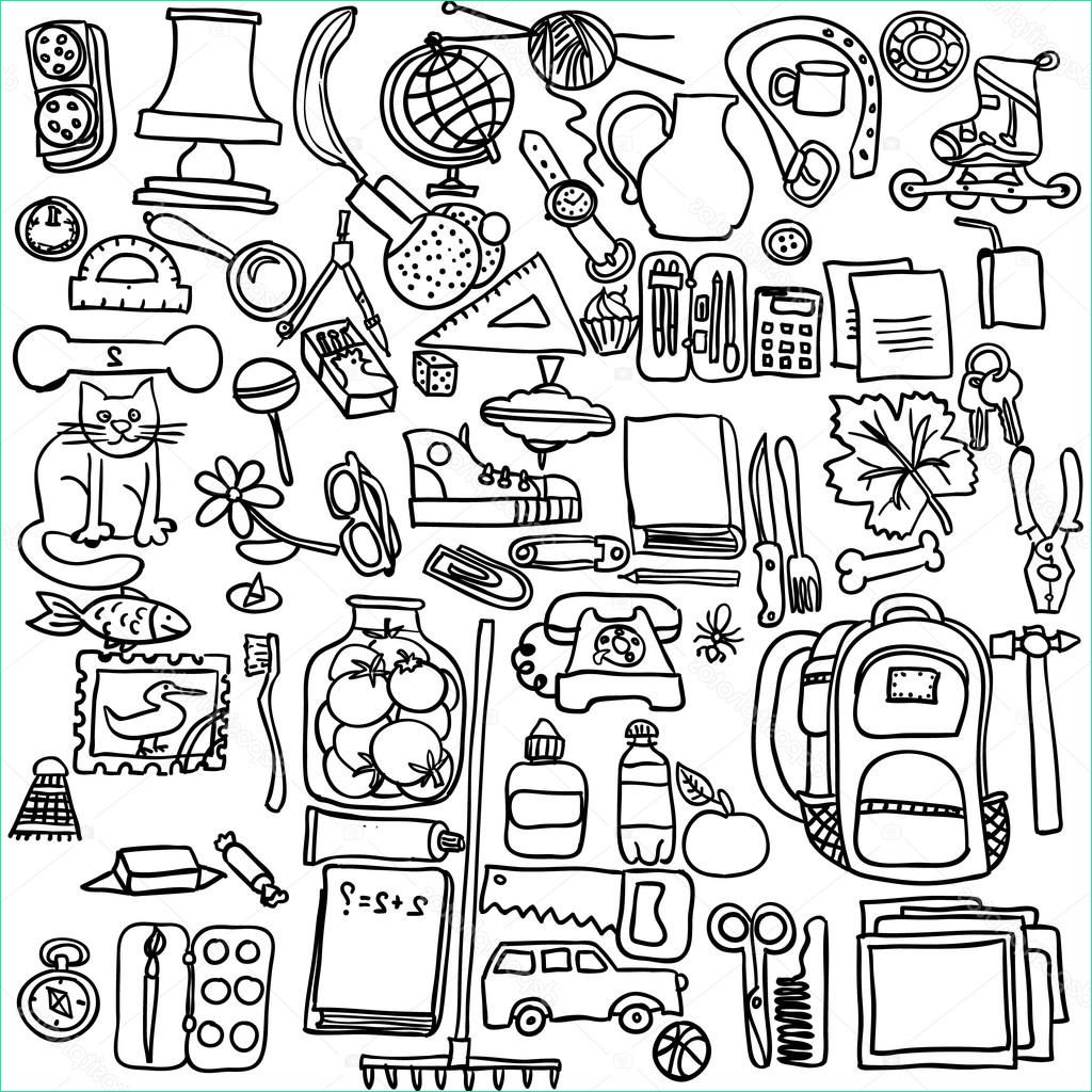 stock illustration freehand drawing school items on