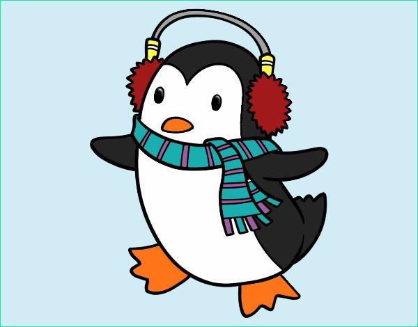pingouin avec echarpe colorie par