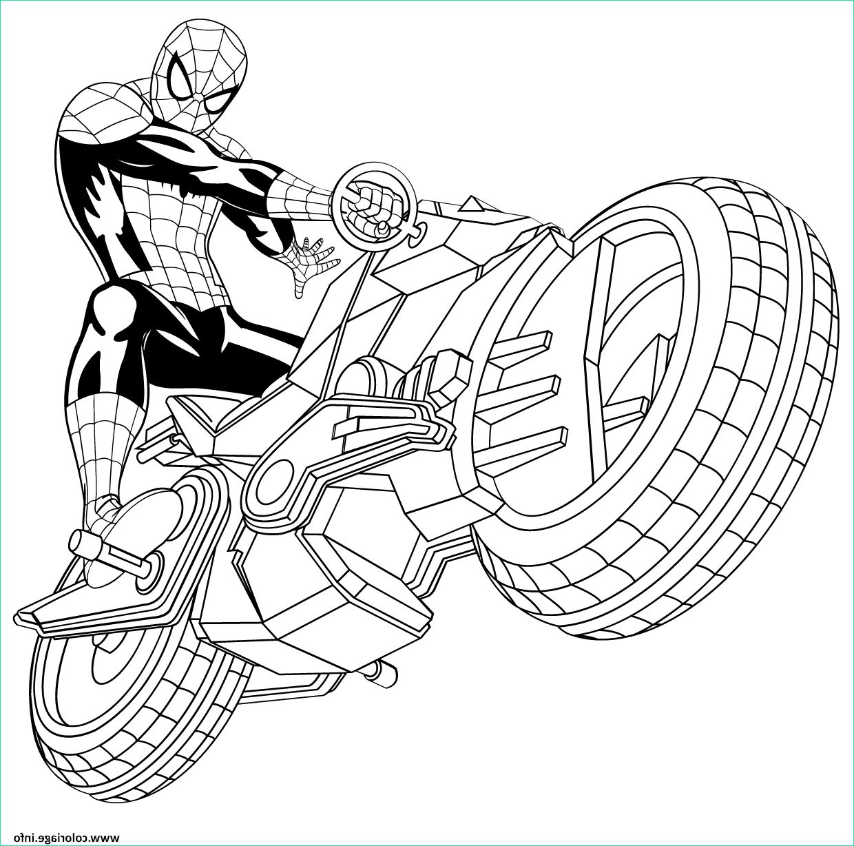 coloriage spiderman avec sa spider moto auto tres rapide 3