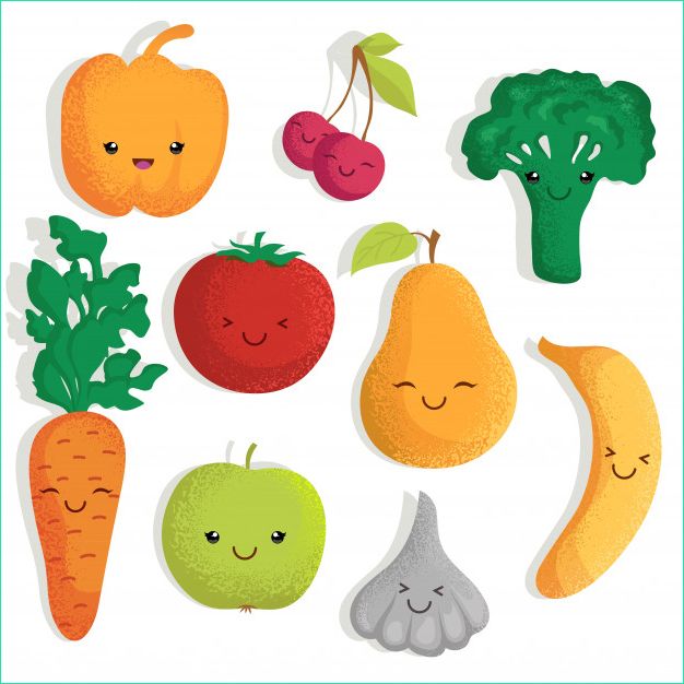 dessin anime drole personnages vecteur fruits legumes