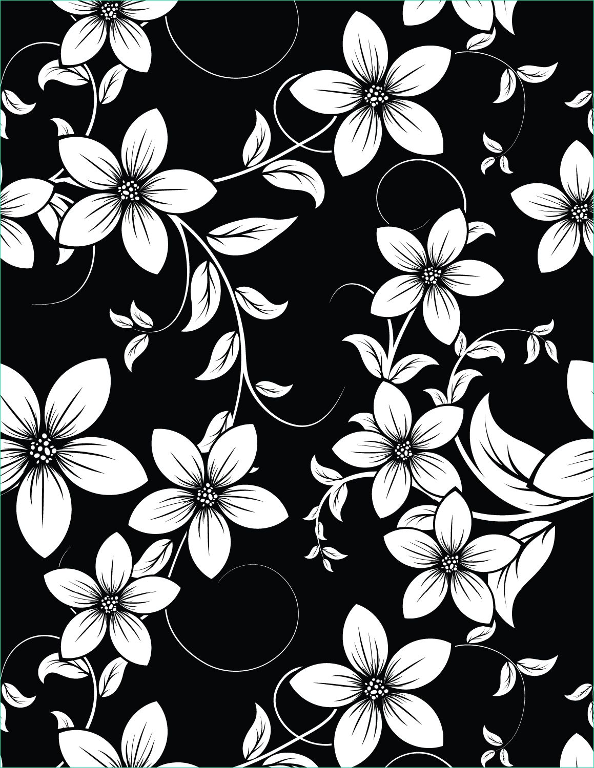 dessin fleurs fond noir imprimer