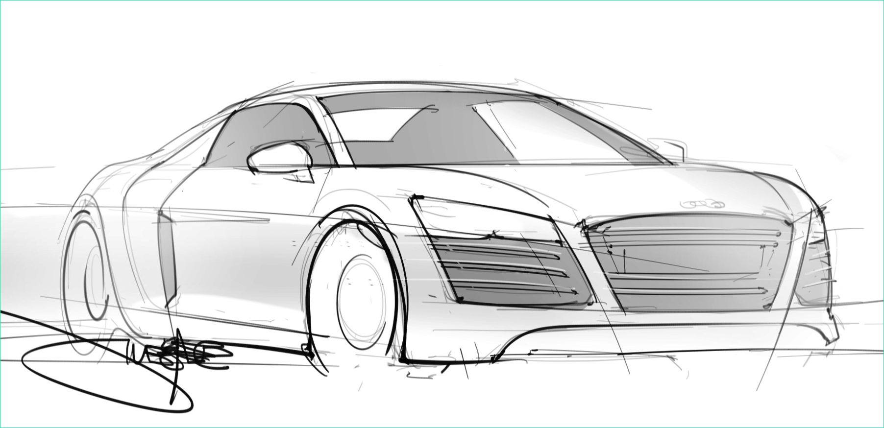 quick freehand sketch of an audi r8