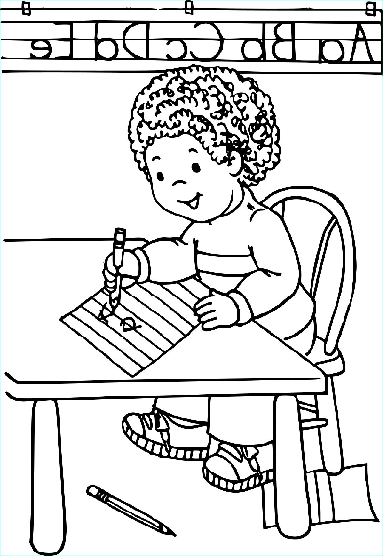 coloriage enfant apprend a ecrire