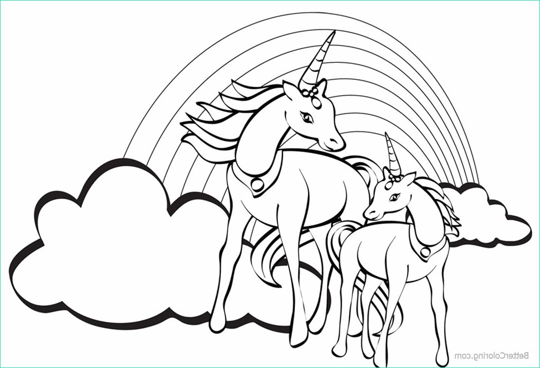 two unicorns coloring pages with rainbow