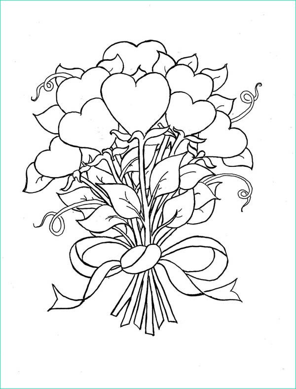 beautiful bouquet of hearts and roses coloring page