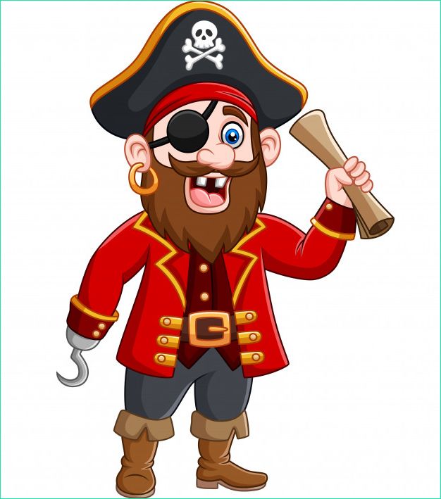 capitaine pirate dessin anime tenant carte au tresor