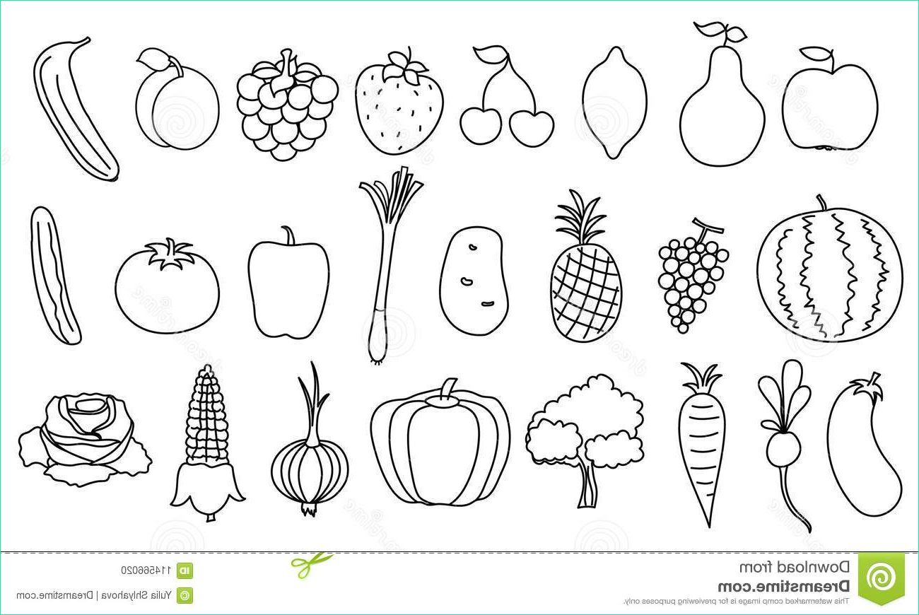 ensemble de fruits et légumes simples dessin image