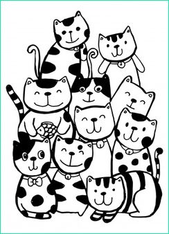 coloriage doodle pour enfants adultes chats kawaii mignons nourriture bonbons illustration noir blanc