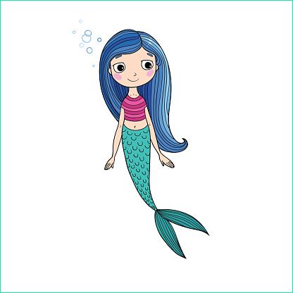 sirène dessin animé mignon beau avec les cheveux longs sirène thème de la mer gm
