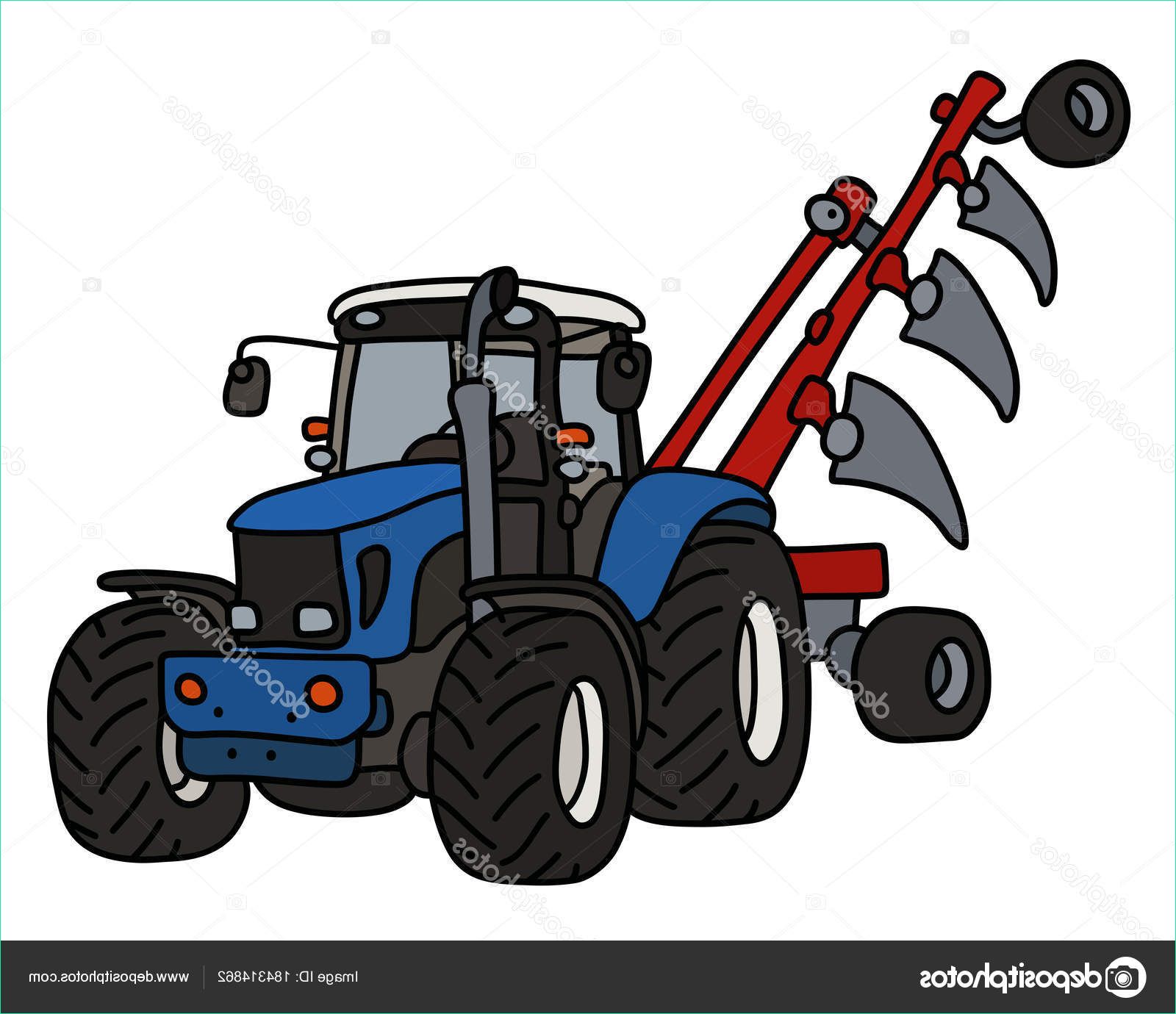 stock illustration hand drawing blue tractor plow