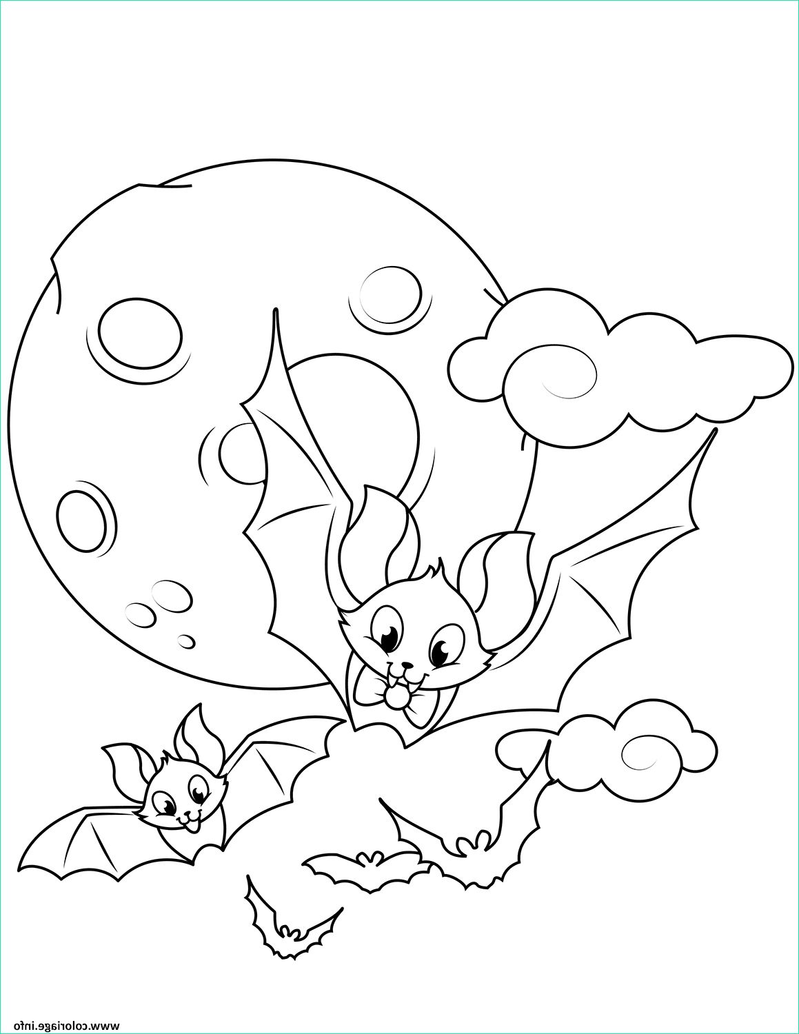 chauve souris dans les airs lune halloween coloriage dessin