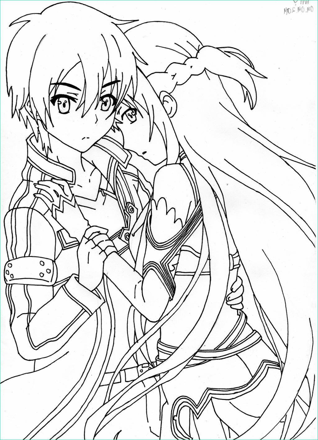 Sword Art line Asuna and Kirito lineart