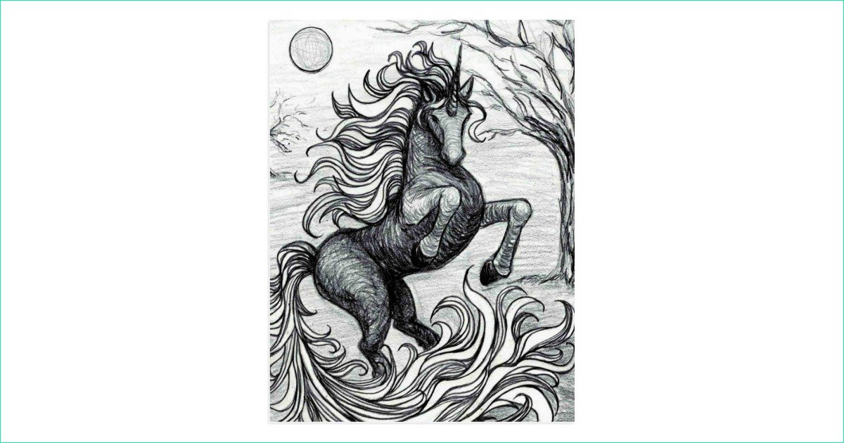 dessin noir et blanc de licorne noire de licornes cartes postales