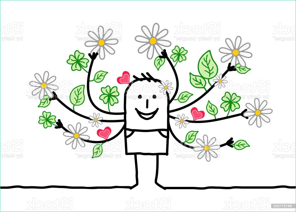 dessin animé printemps homme aux bras de la floraison gm